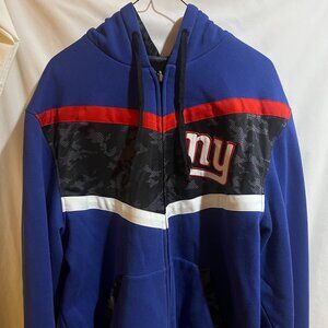 New York Giants NFL Reversible Black Camo Hooded Jacket Size Large Used Good Con